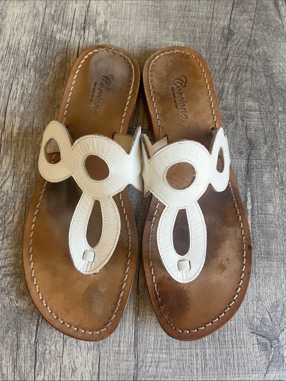 Corcione Sorrento Handmade White Leather Sandals Italy Vero Cuoio Size EU 45